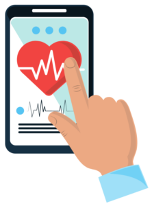 Illustration of a hand using health app on smart phone