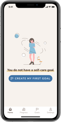 Screenshot of phone app that reads: "You do not have a self-care goal. Create my first goal"